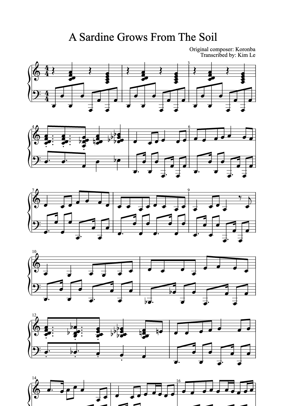 Sheet music preview for A Sardine Grows from the Soil