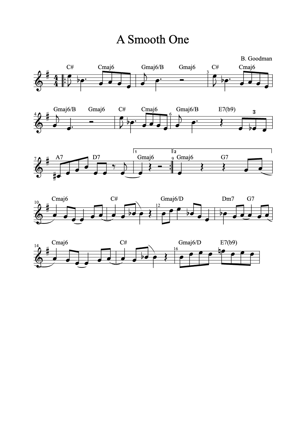 Sheet music preview for A Smooth One