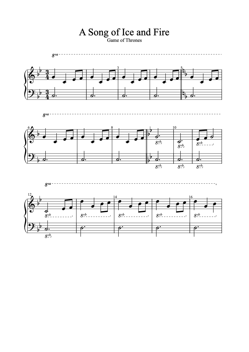 Sheet music preview for A Song of Ice and Fire