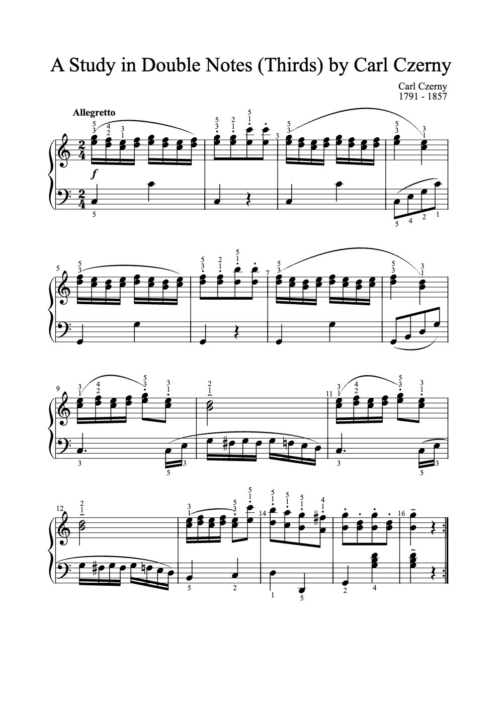 Sheet music preview for A Study in Double Notes (Thirds)