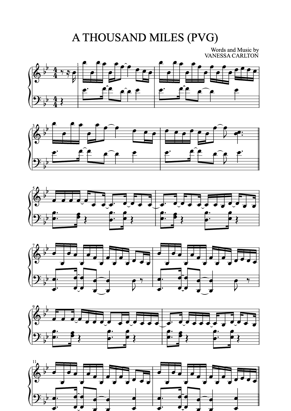Sheet music preview for A Thousand Miles