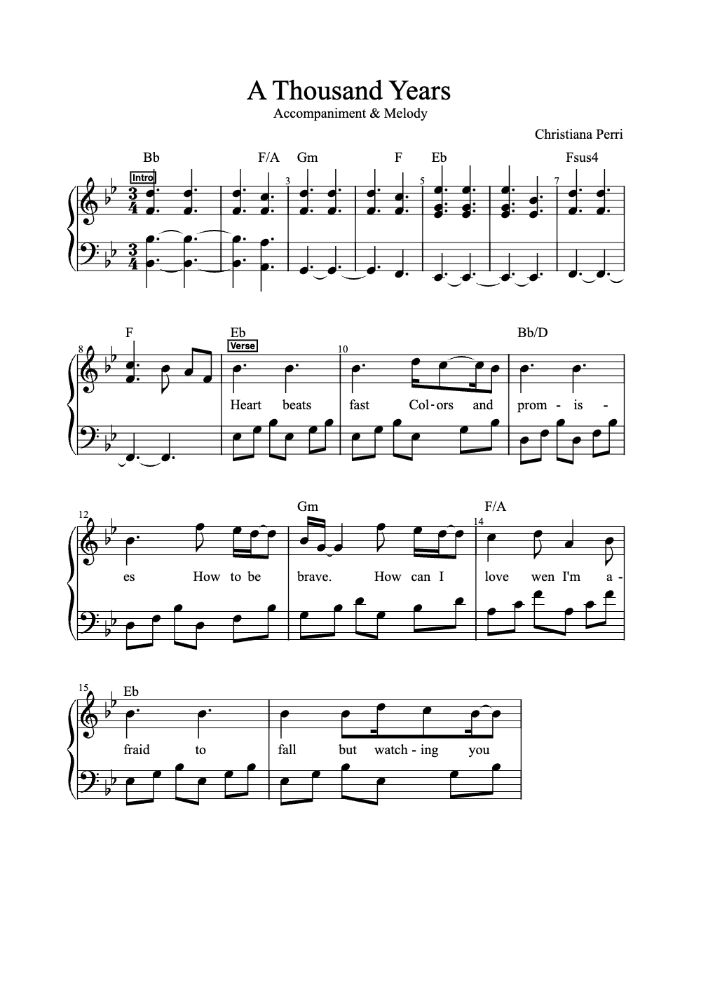 Sheet music preview for A Thousand Years