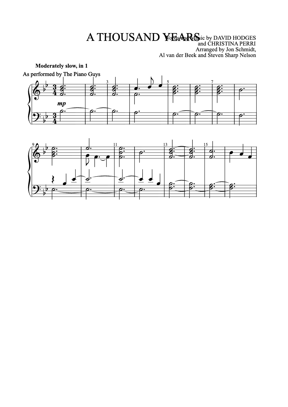 Sheet music preview for A Thousand Years