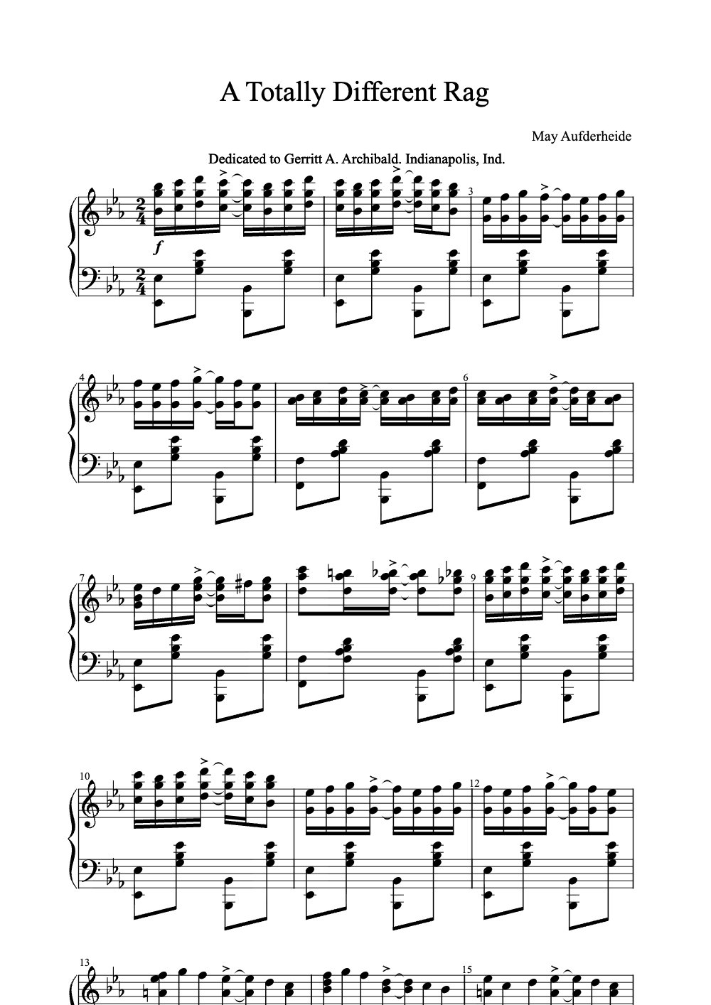 Sheet music preview for A Totally Different Rag