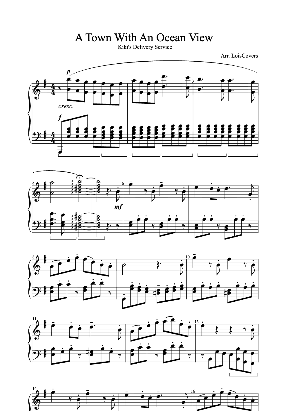 Sheet music preview for A Town With an Ocean View