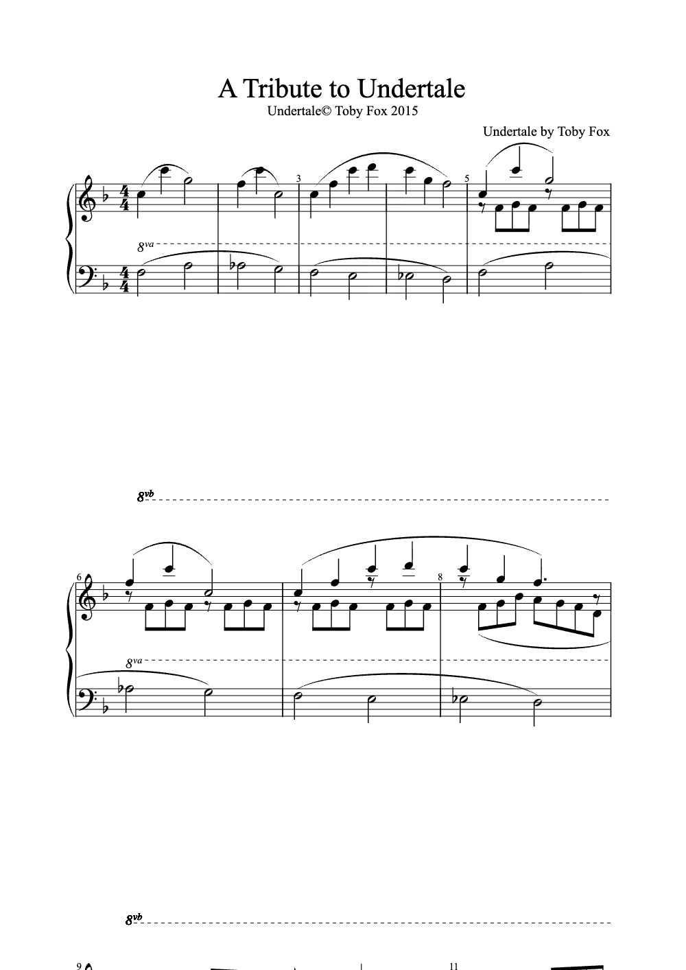 Sheet music preview for A Tribute to Undertale