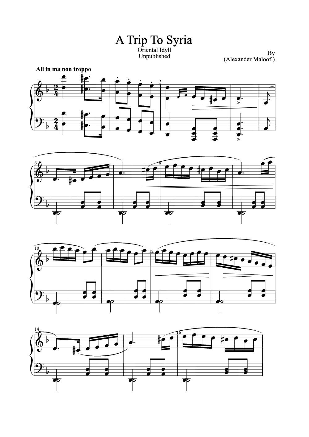 Sheet music preview for A Trip to Syria