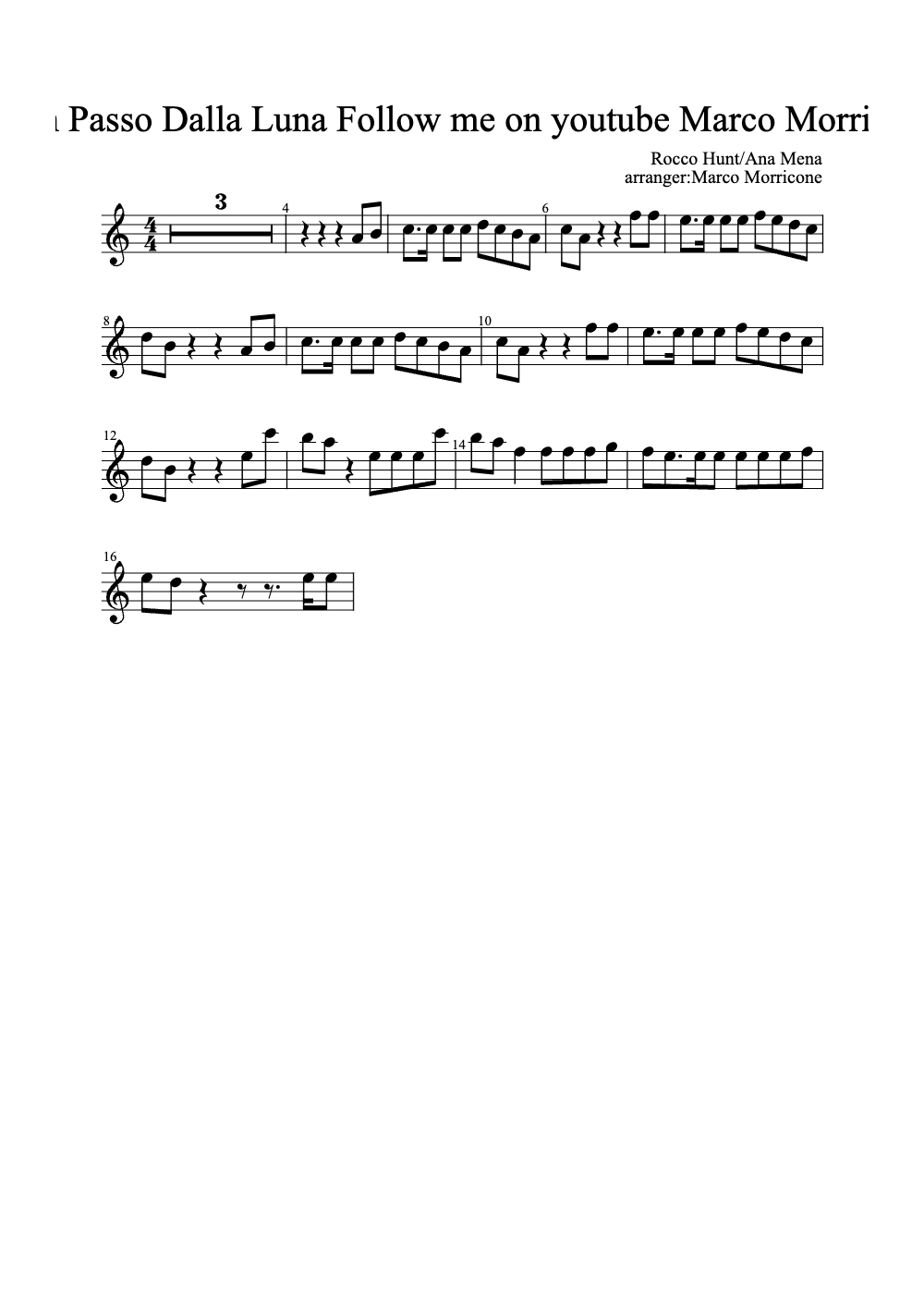 Sheet music preview for A Un Passo Dalla Luna
