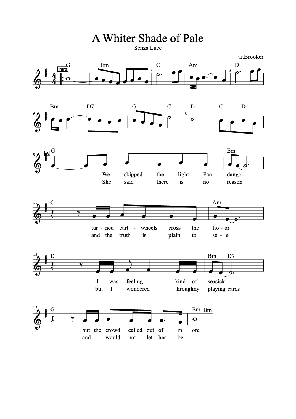 Sheet music preview for A Whiter Shade of Pale