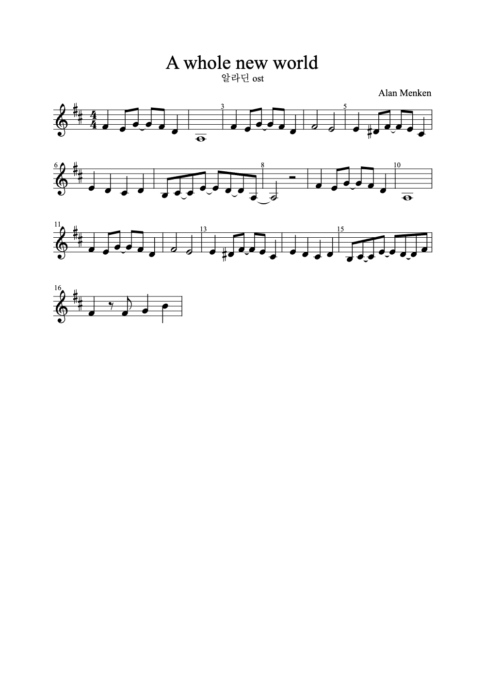 Sheet music preview for A Whole New World
