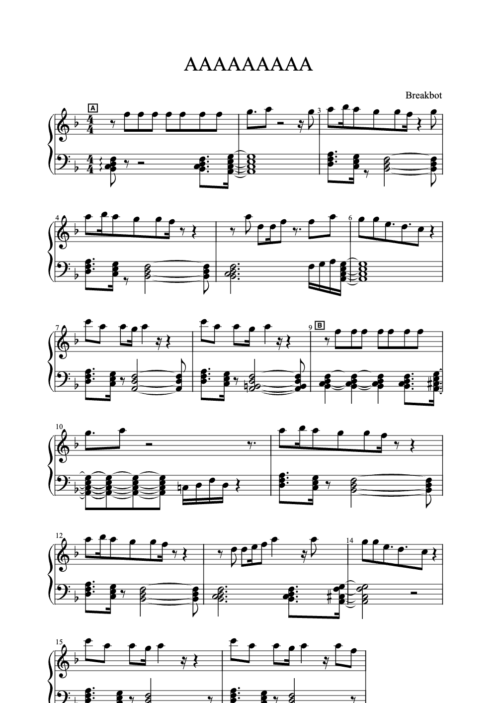 Sheet music preview for AAAAAAAAA