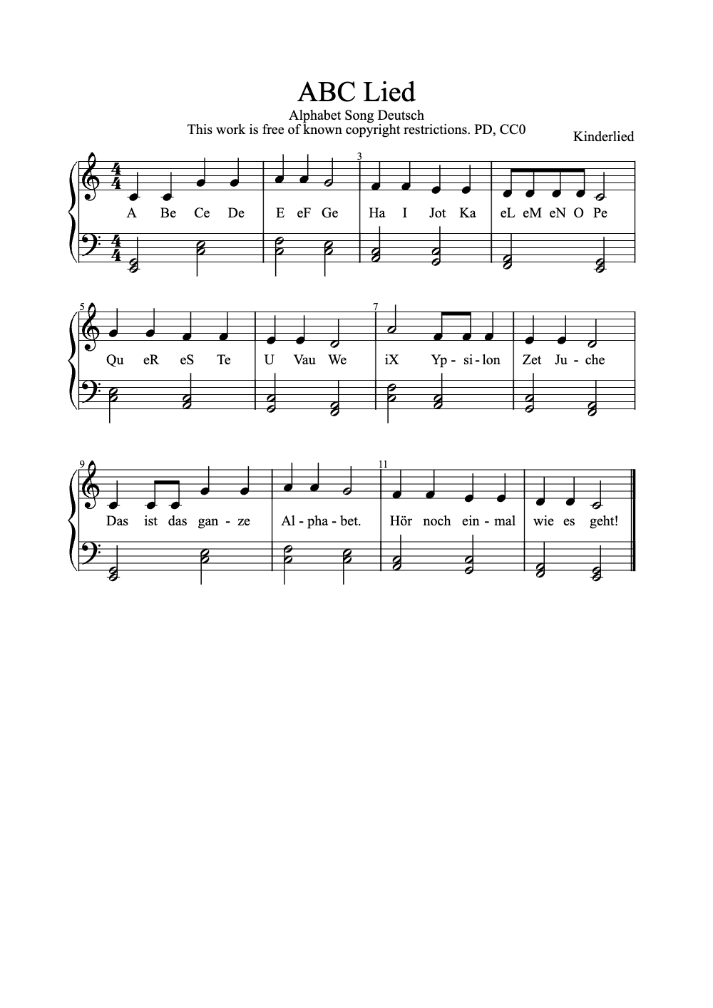 Sheet music preview for ABC Lied
