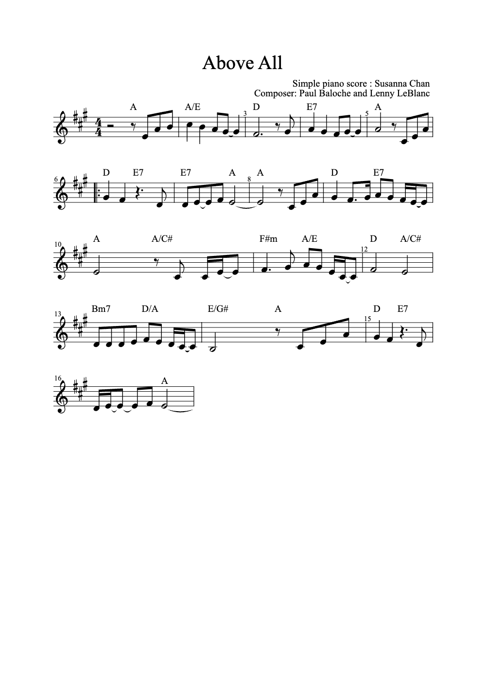 Sheet music preview for Above All