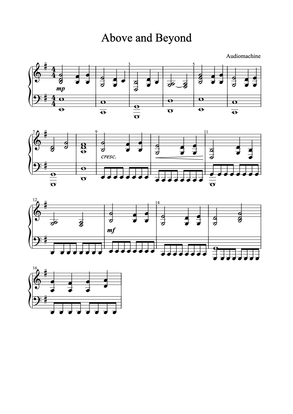 Sheet music preview for Above and Beyond