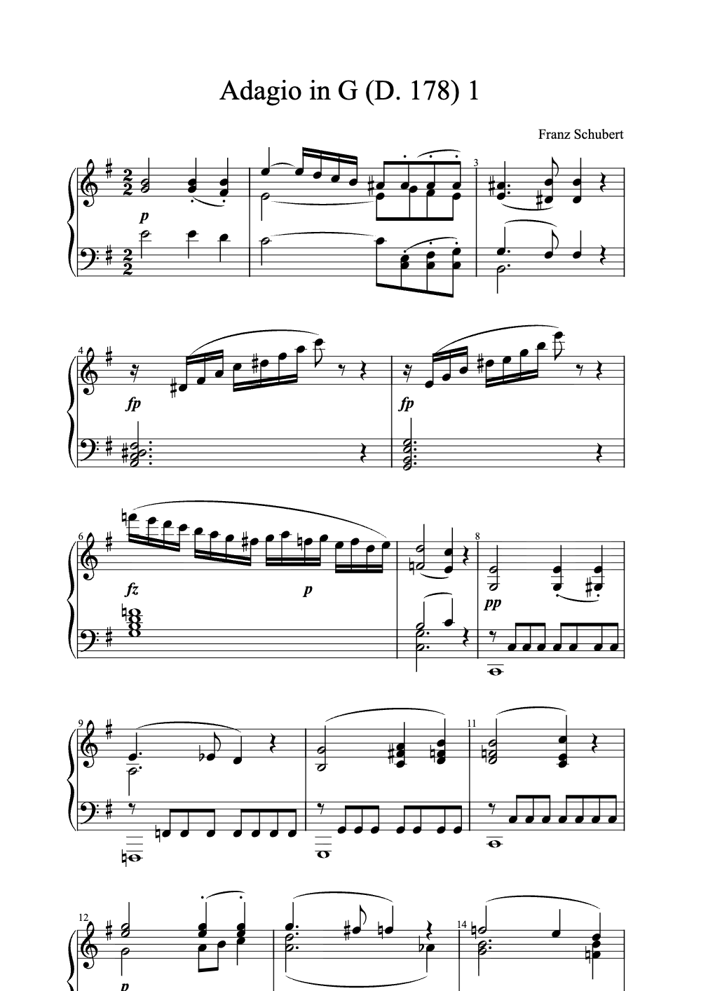 Sheet music preview for Adagio in G