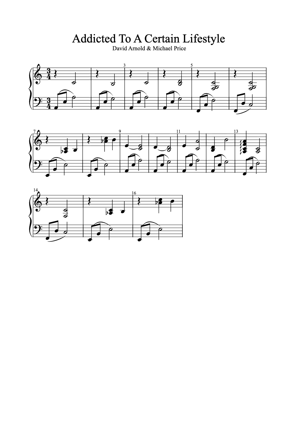 Sheet music preview for Addicted to a Certain Lifestyle