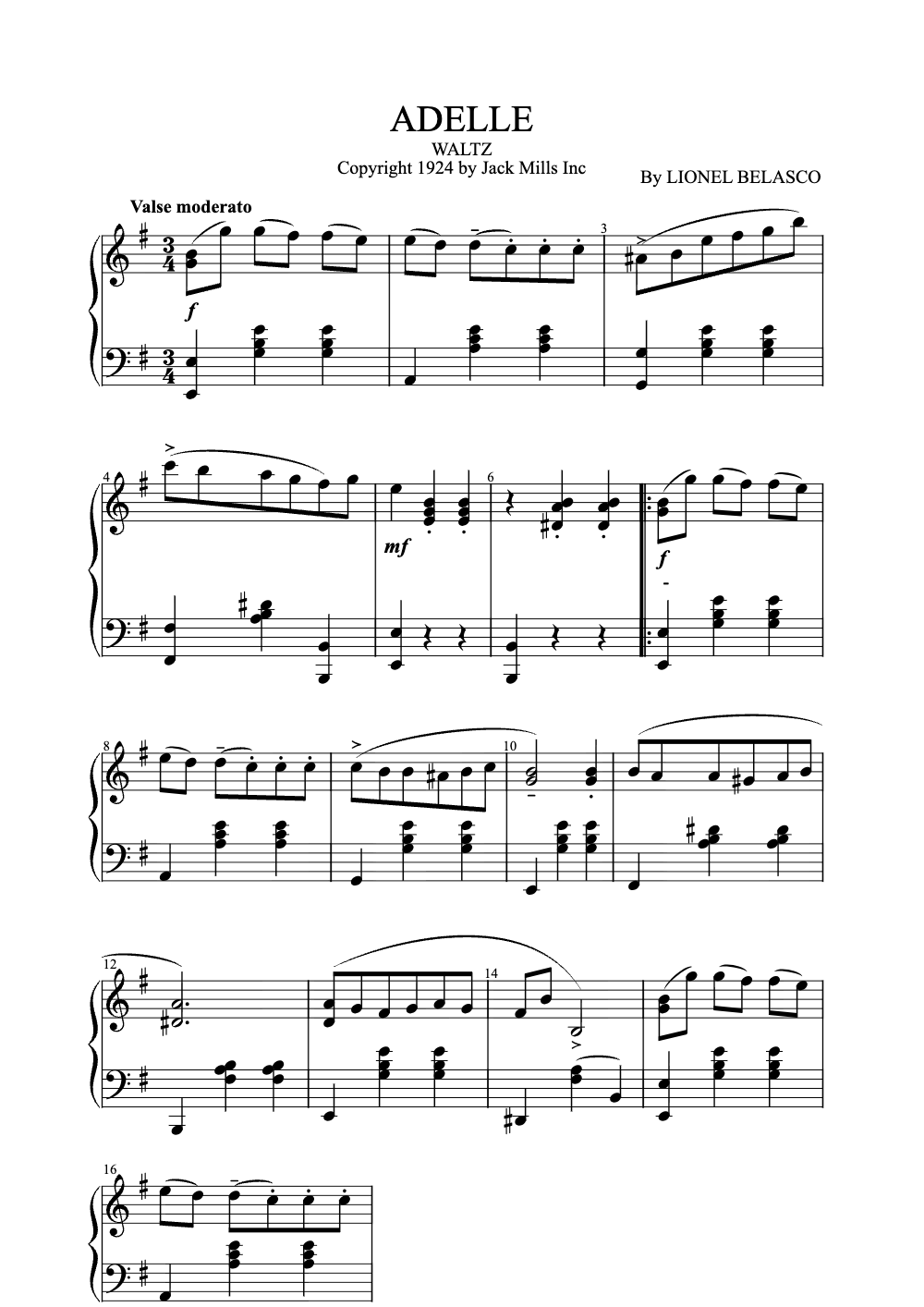Sheet music preview for Adelle