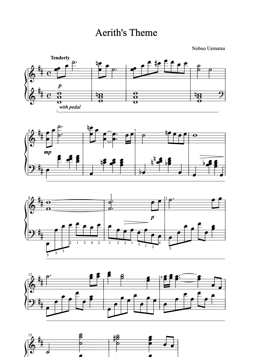 Sheet music preview for Aerith's Theme
