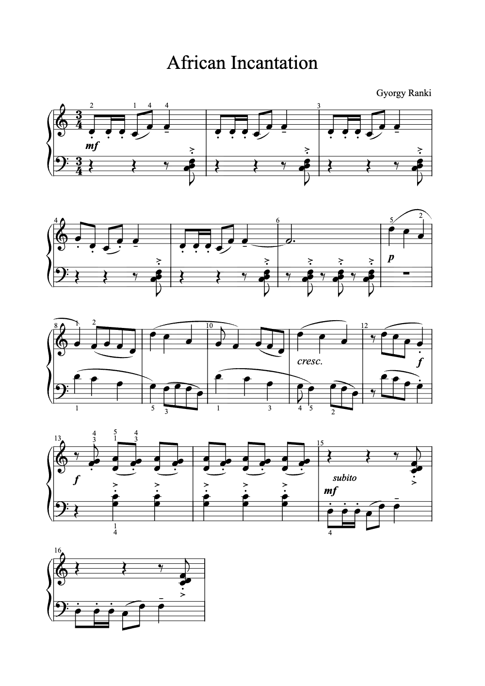 Sheet music preview for African Incantation