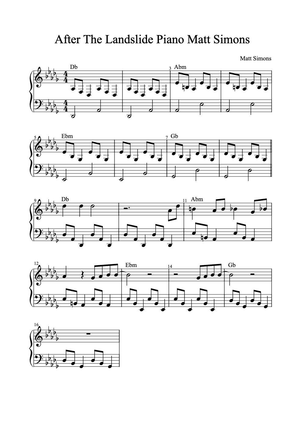 Sheet music preview for After the Landslide
