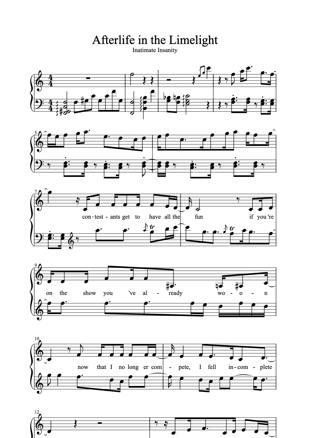 Sheet music preview for Afterlife in the Limelight