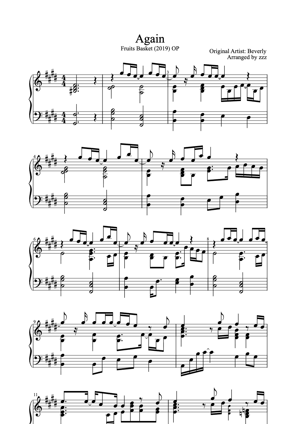 Sheet music preview for Again