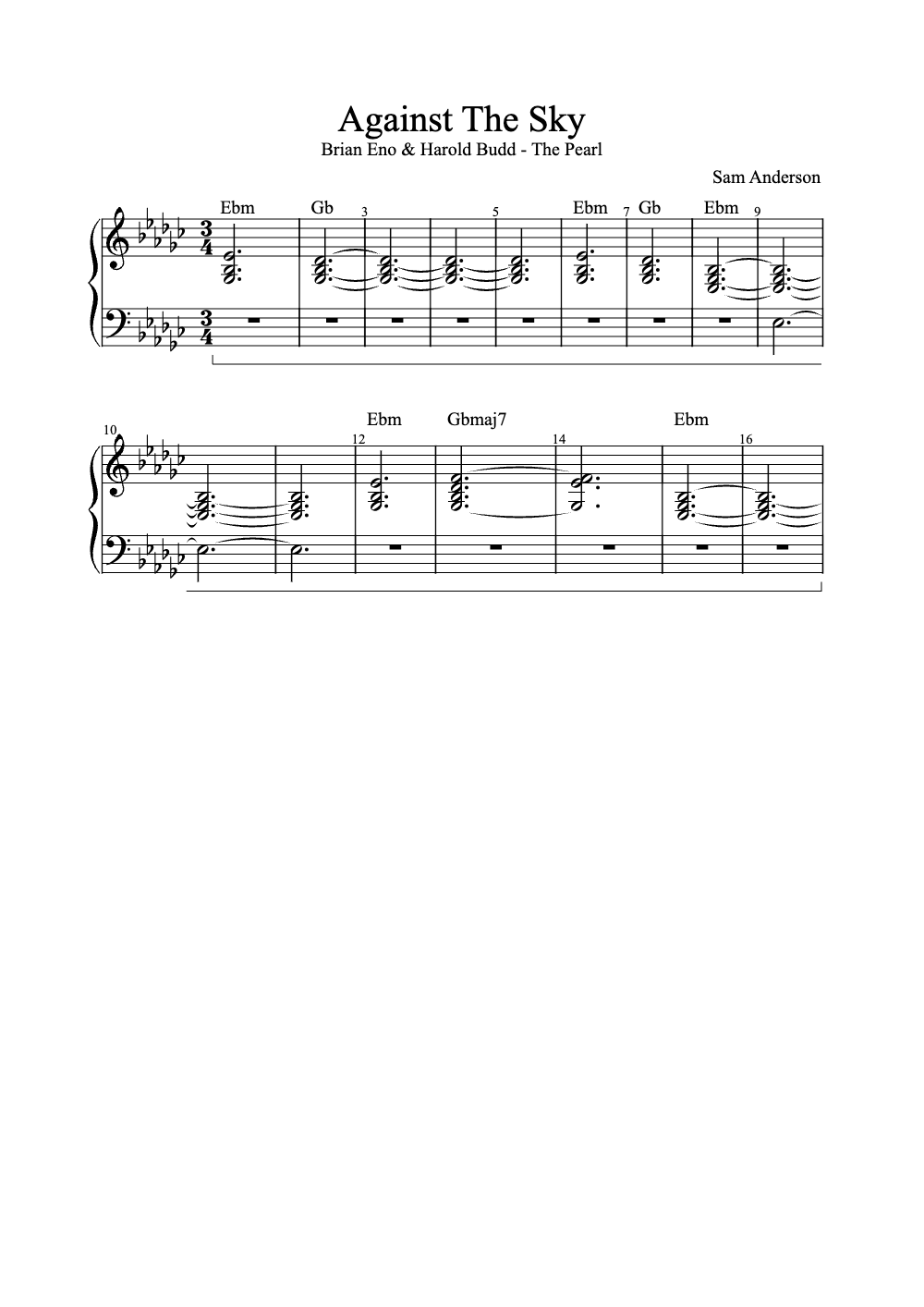 Sheet music preview for Against the Sky