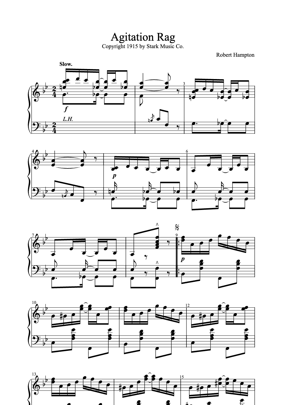 Sheet music preview for Agitation Rag