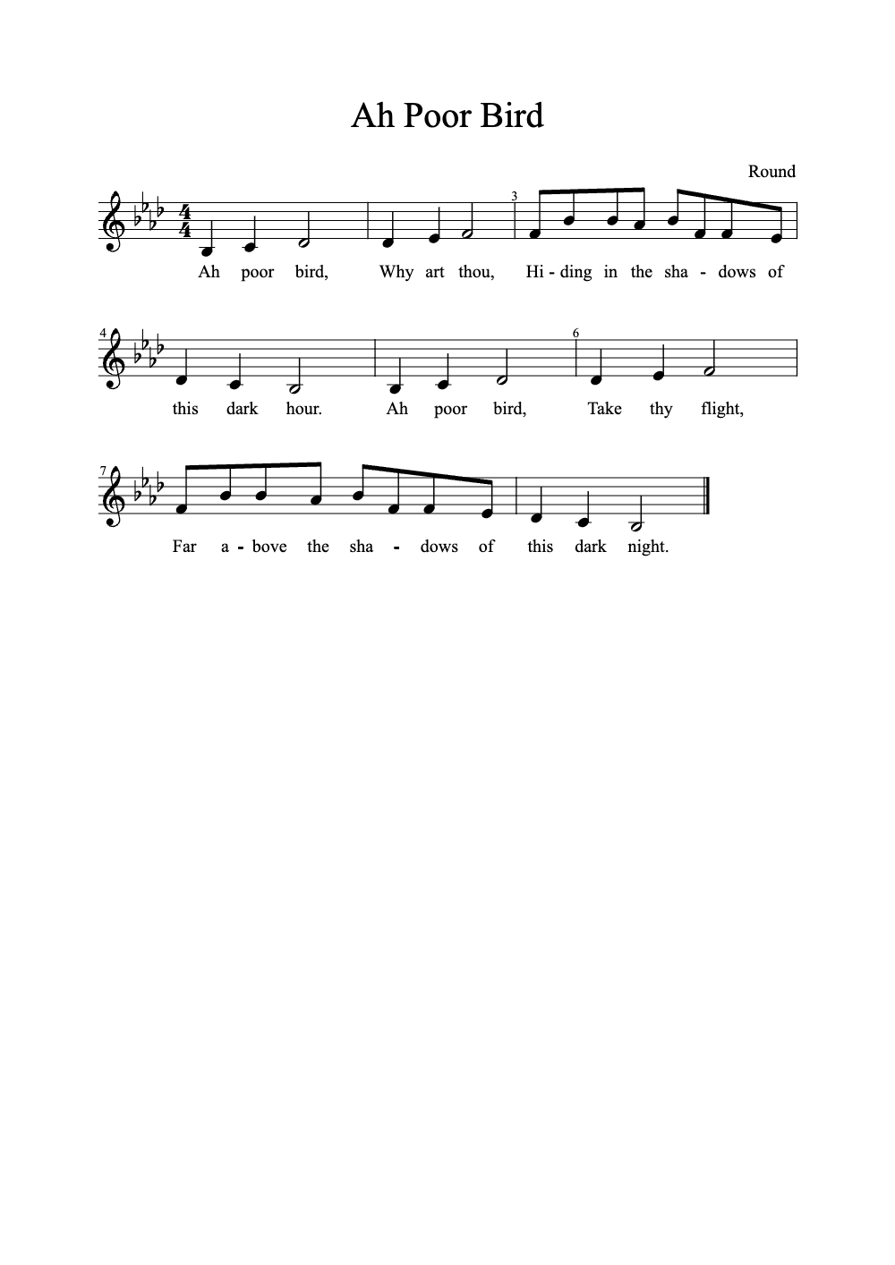 Sheet music preview for Ah Poor Bird