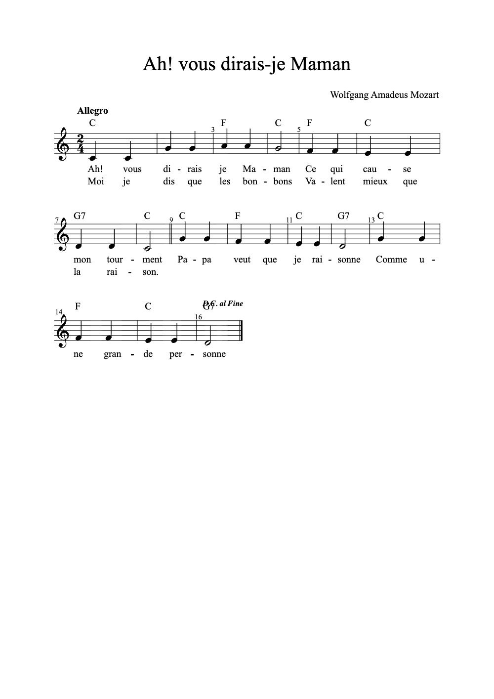 Sheet music preview for Ah! Vous Dirais-Je Maman