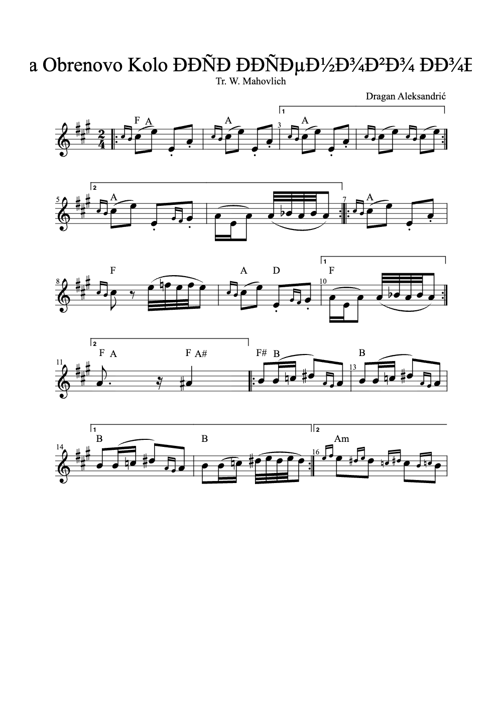 Sheet music preview for ÄiÄa Obrenovo Kolo