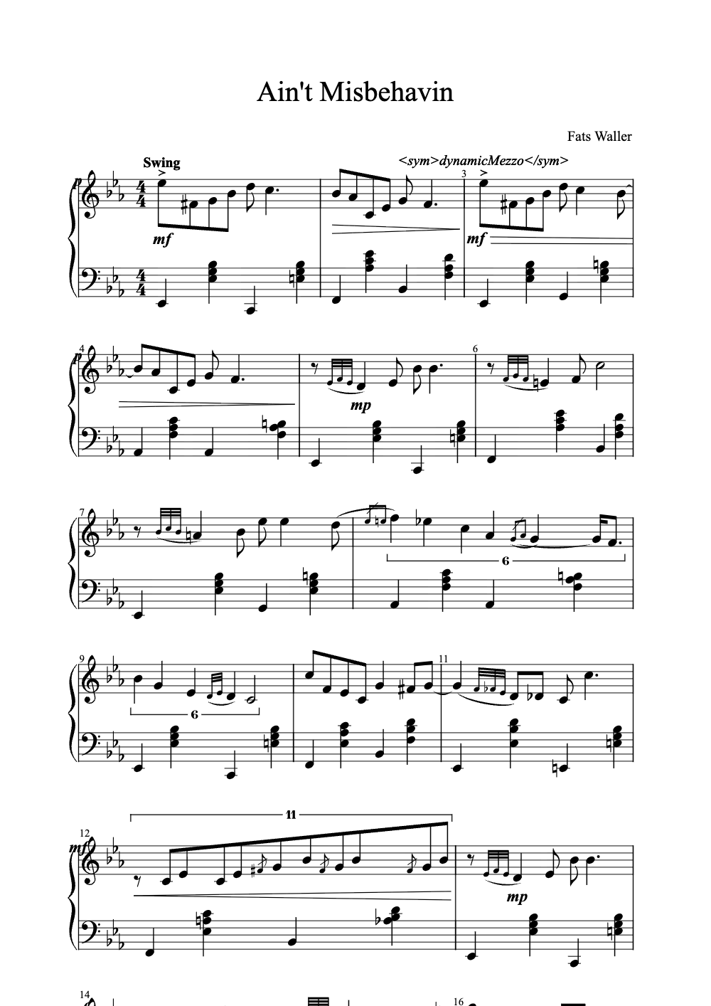 Sheet music preview for Ain't Misbehavin'