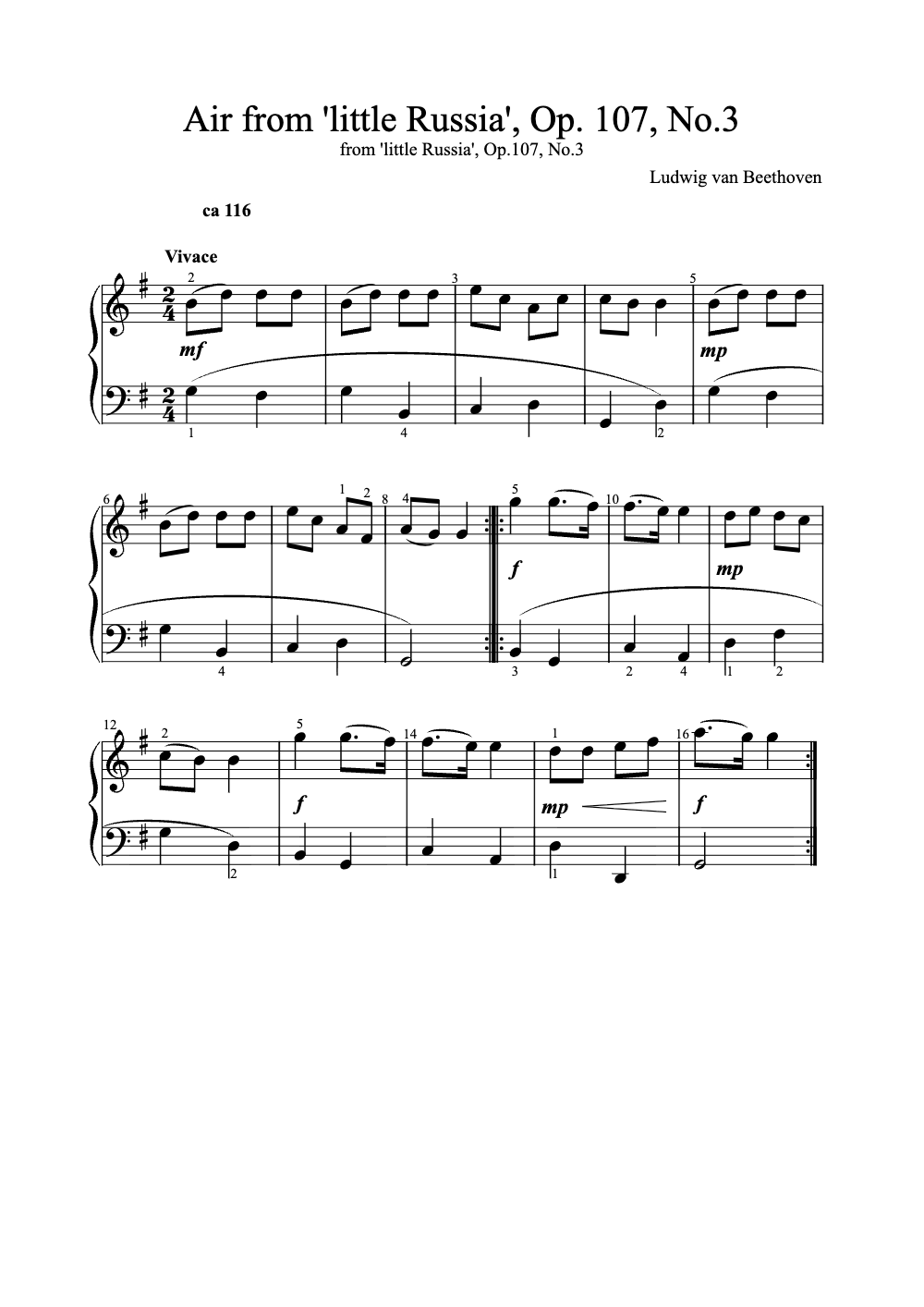 Sheet music preview for Air from 'Little Russia', Op. 107, No. 3