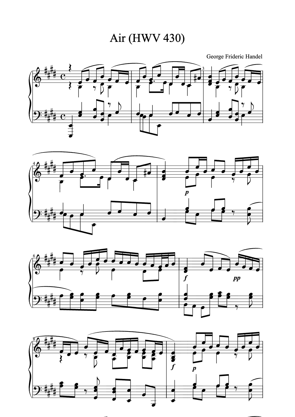 Sheet music preview for Air (HWV 430)