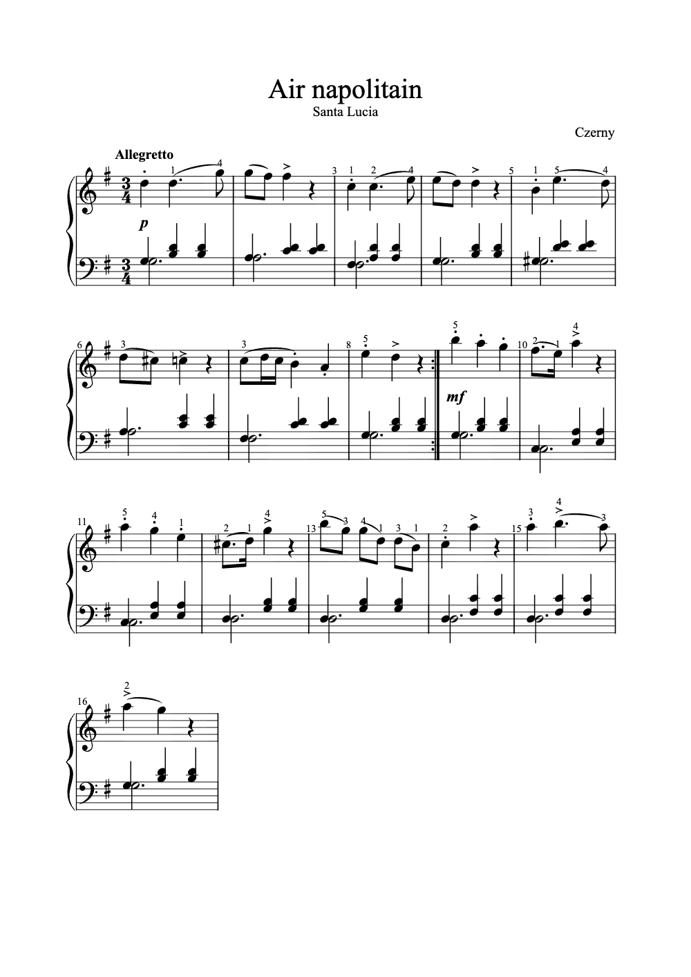 Sheet music preview for Air Napolitain
