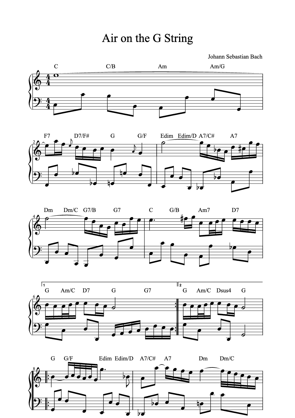 Sheet music preview for Air on the G String