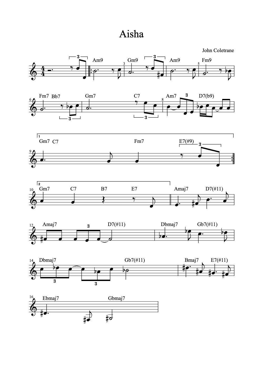 Sheet music preview for Aisha