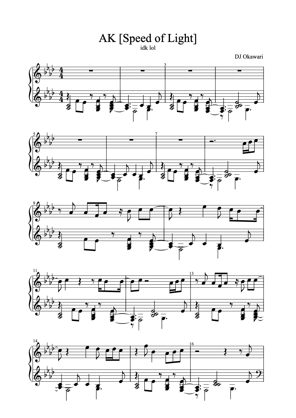Sheet music preview for Speed of Light