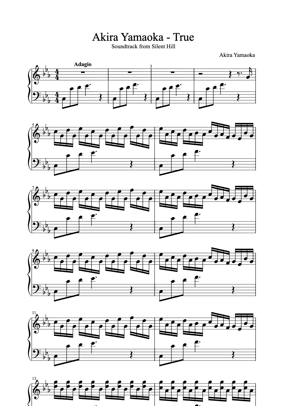 Sheet music preview for True