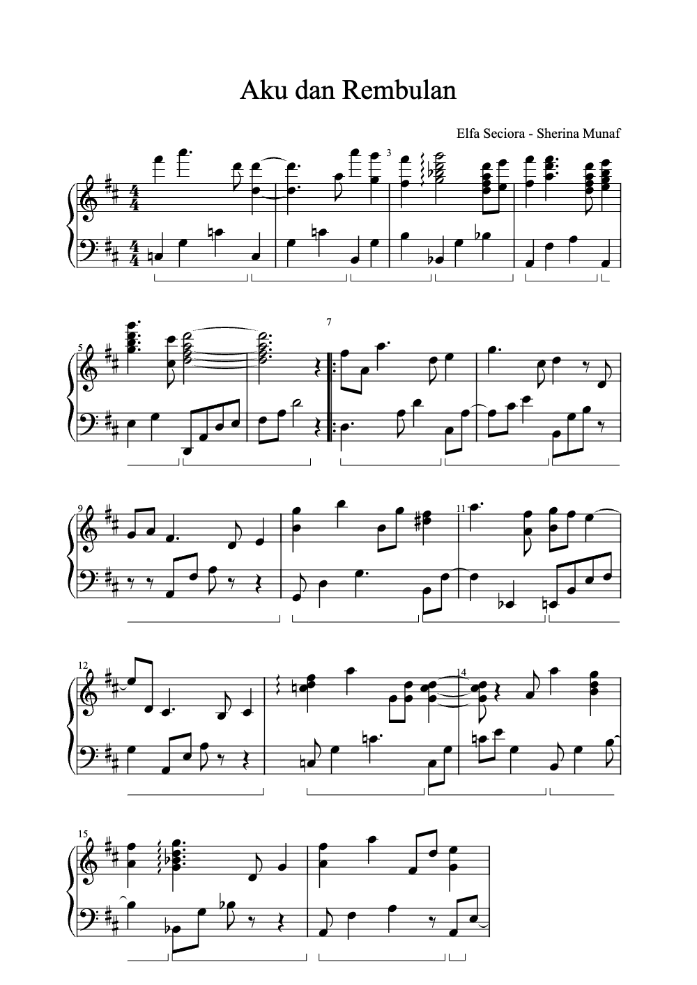 Sheet music preview for Aku Dan Rembulan