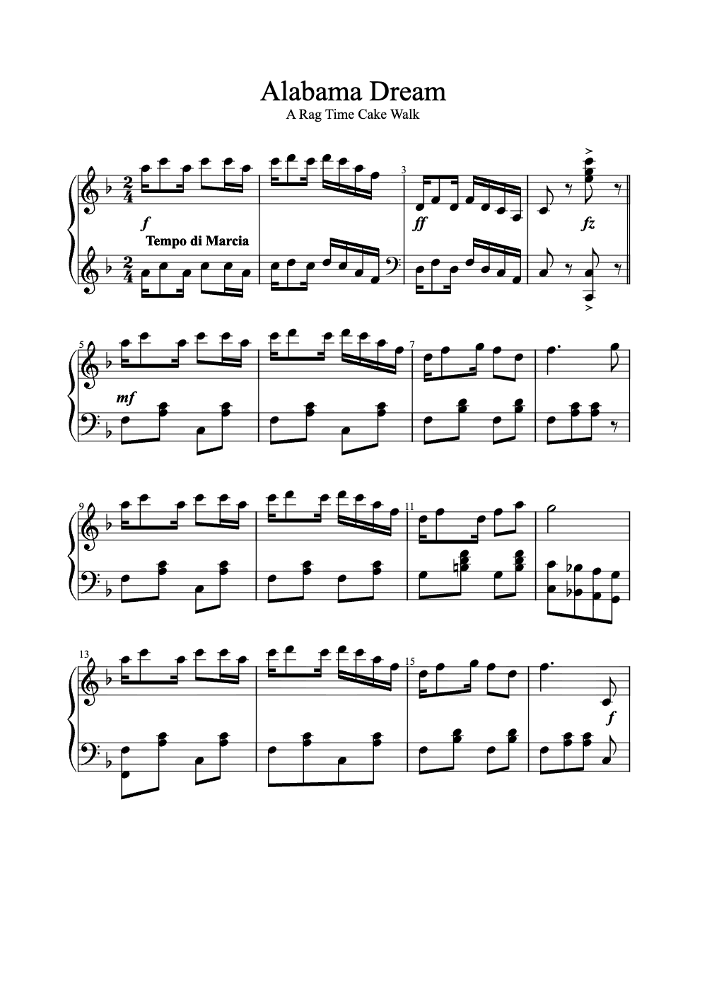 Sheet music preview for Alabama Dream