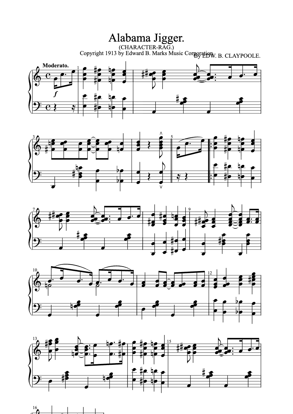 Sheet music preview for Alabama Jigger