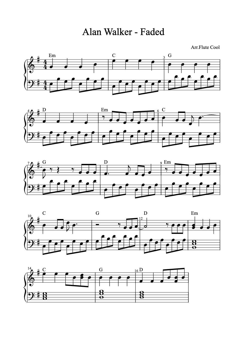 Sheet music preview for Faded