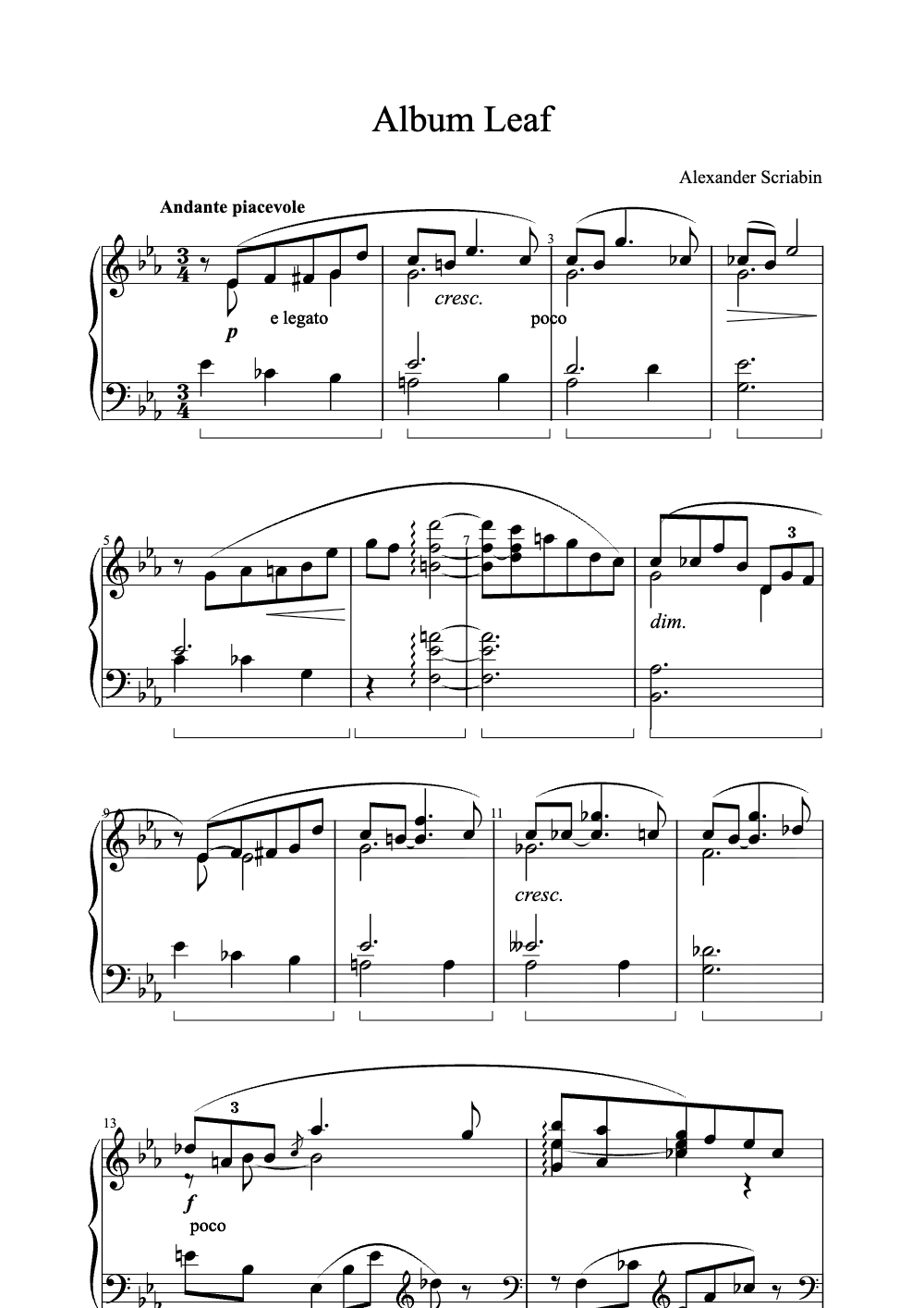 Sheet music preview for Album Leaf