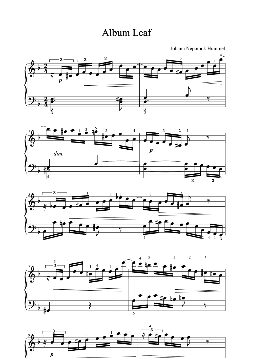 Sheet music preview for Album Leaf