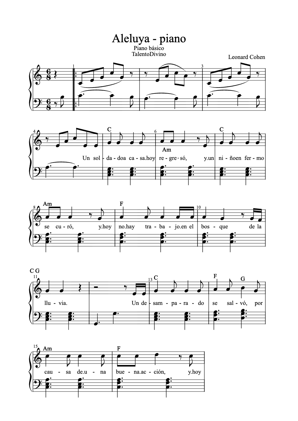 Sheet music preview for Aleluya