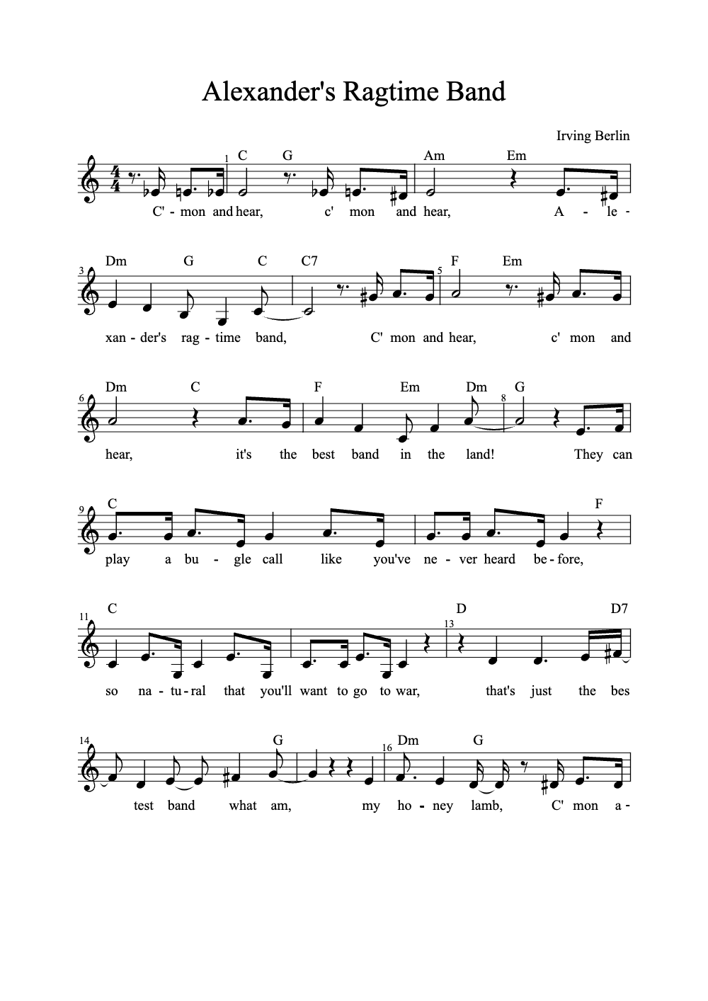 Sheet music preview for Alexander's Ragtime Band