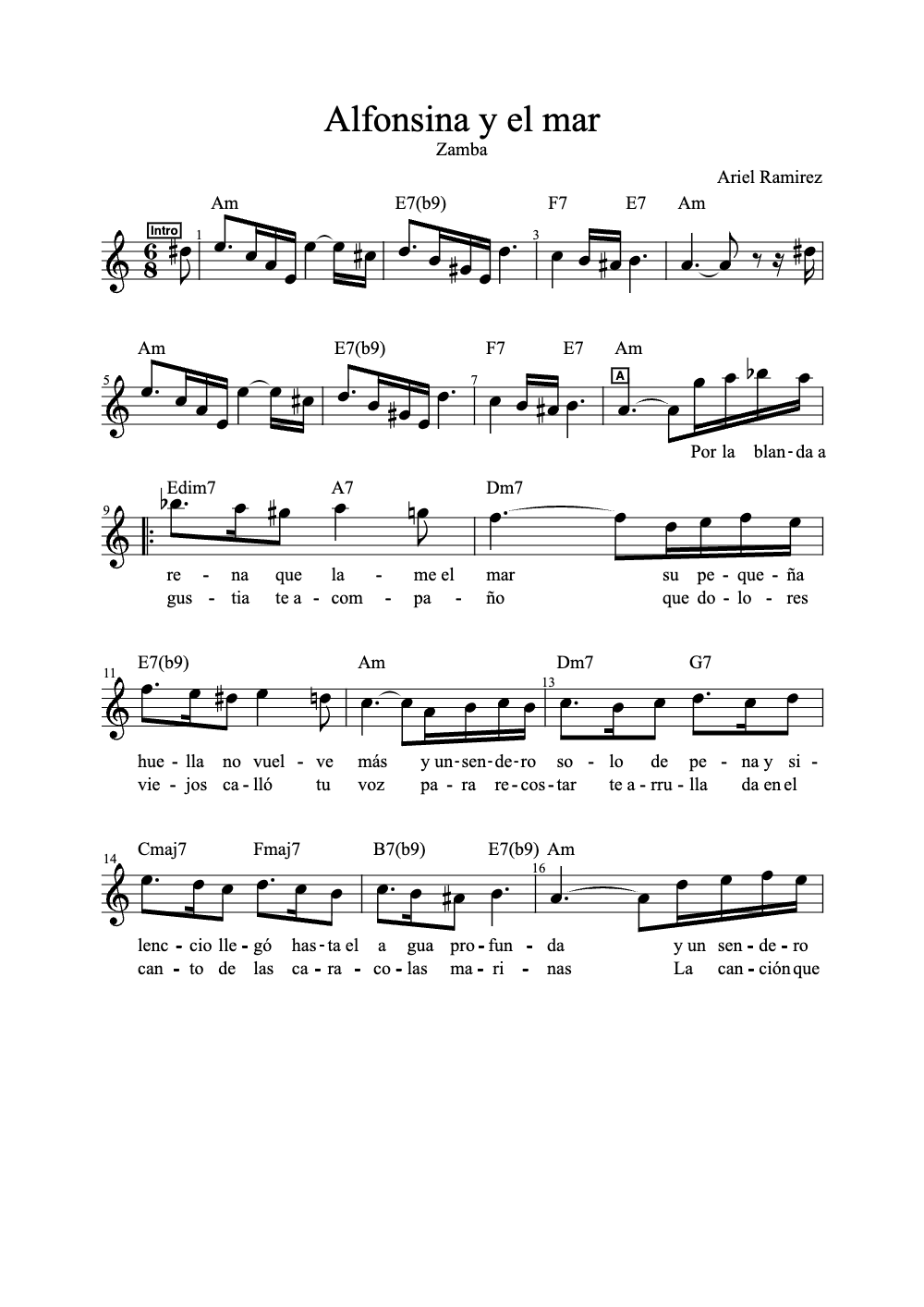 Sheet music preview for Alfonsina y El Mar