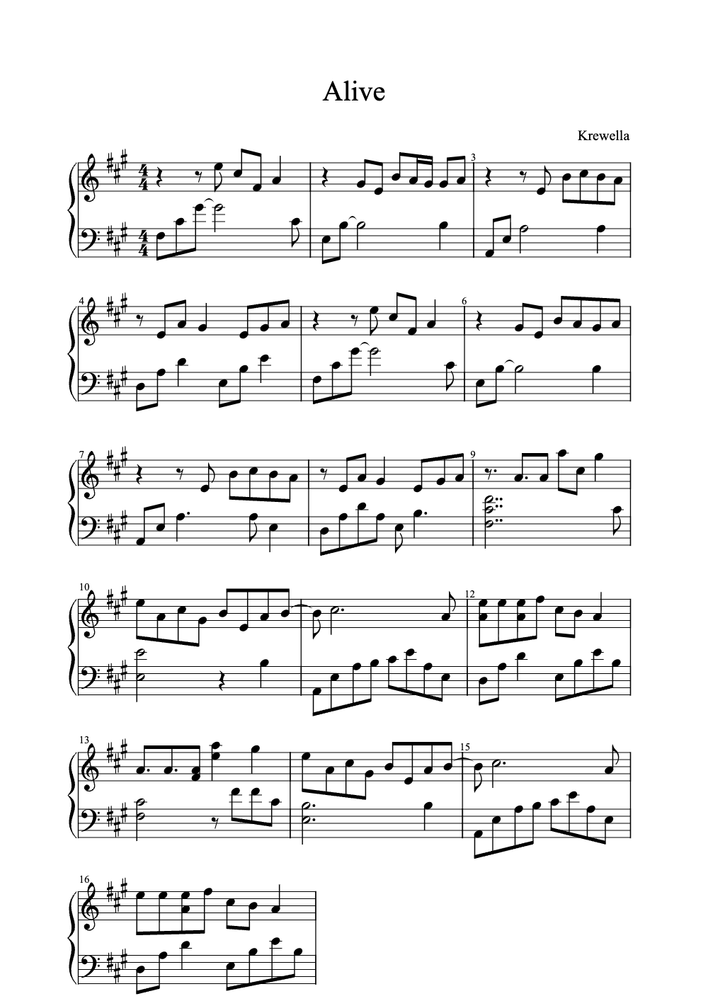Sheet music preview for Alive