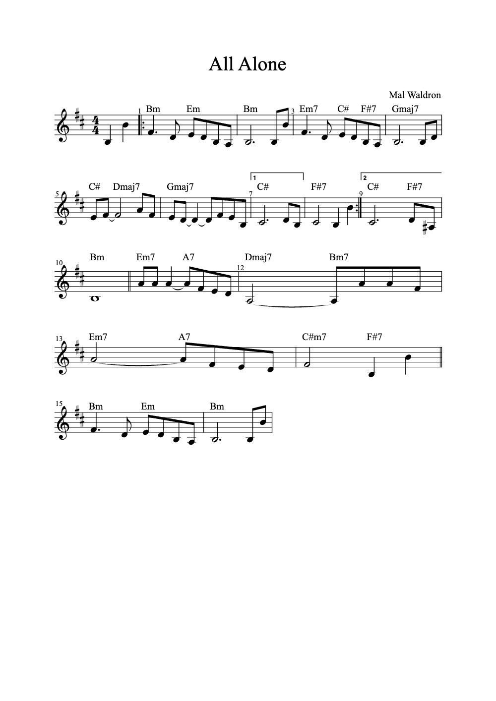 Sheet music preview for All Alone